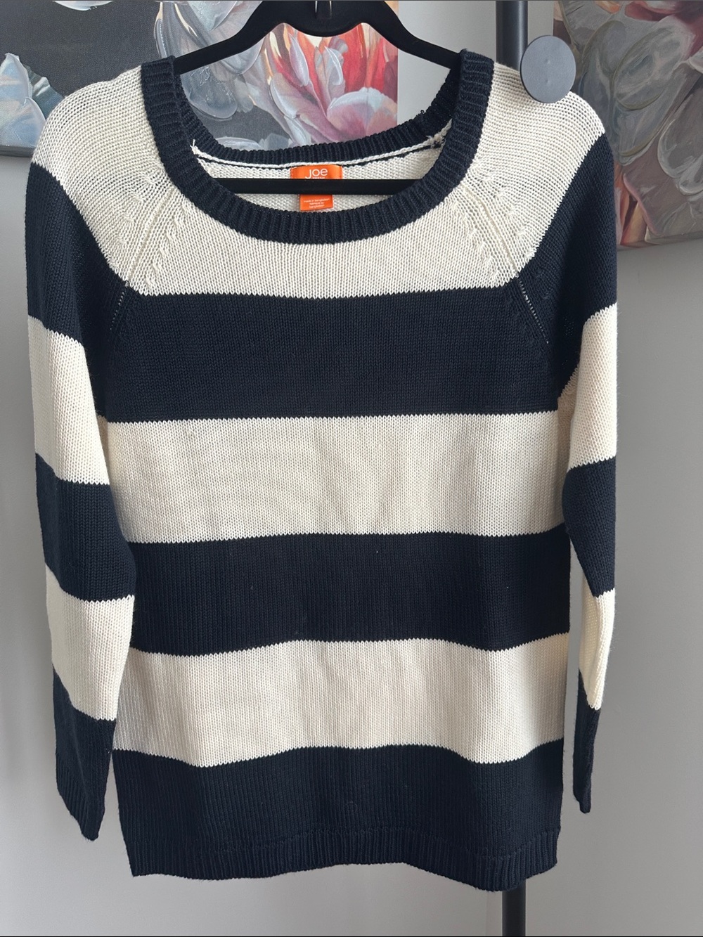 Joe Fresh Navy and Cream Striped Crewneck Sweater